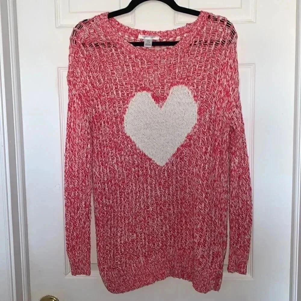 Motherhood Maternity Pink White Valentine’s Day Knitted Sweater Size S